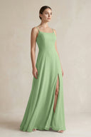 Matcha A-Line Chiffon Spaghetti Strap Bridesmaid Dress | KISSBRIDAL