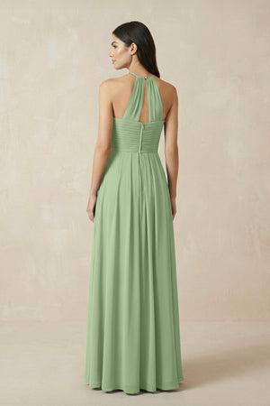 Matcha A-Line Halter Neck Pleated Chiffon Bridesmaid Dress (2) | KISSBRIDAL