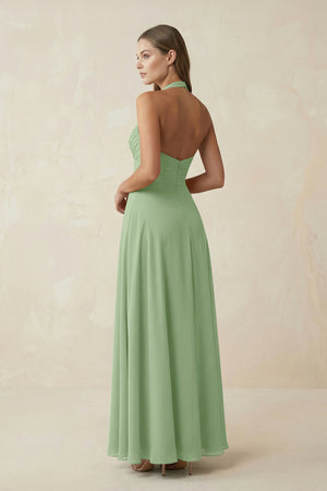 Matcha A-Line Pleated Chiffon V-Neck Bridesmaid Dress (2) | KISSBRIDAL