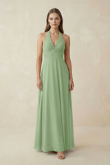 Matcha A-Line Pleated Chiffon V-Neck Bridesmaid Dress | KISSBRIDAL
