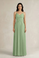 Matcha A-Line Pleated Spaghetti Strap Chiffon Bridesmaid Dress | KISSBRIDAL