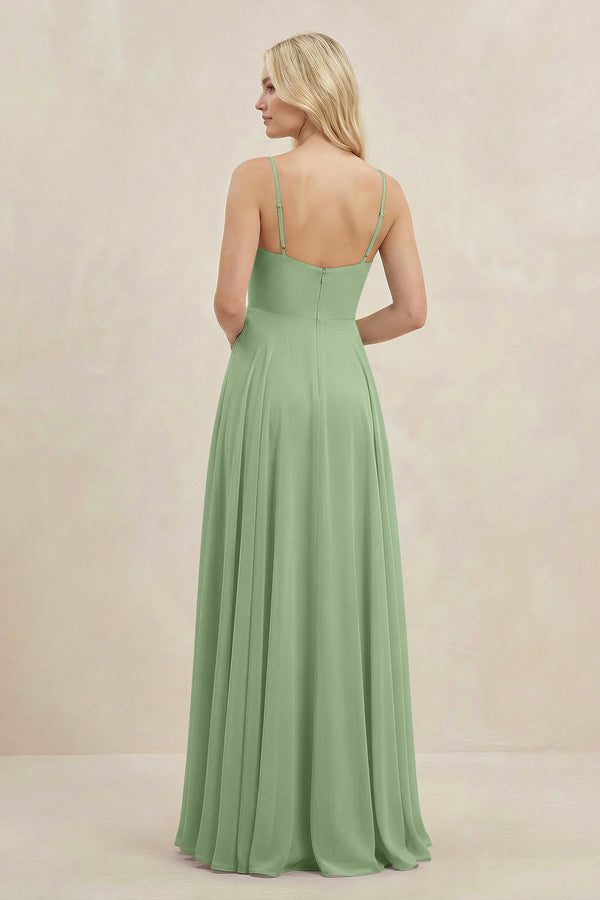 Matcha A-Line Spaghetti Strap Chiffon Bridesmaid Dress (2) | KISSBRIDAL