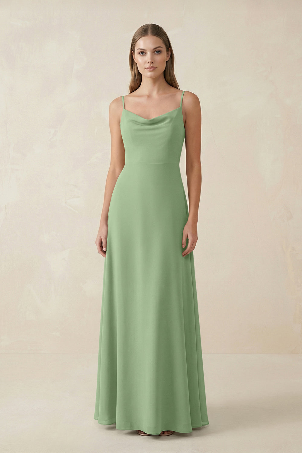 Cami Strap A-Line Chiffon Bridesmaid Dress in Matcha