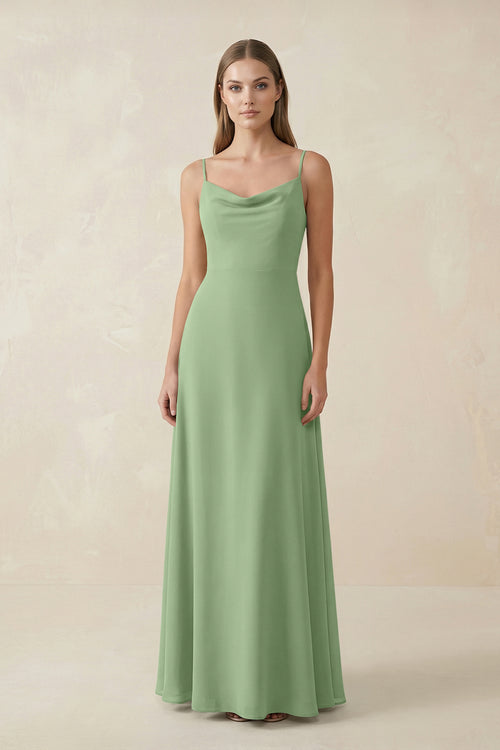 Matcha Cami Strap A-Line Chiffon Bridesmaid Dress | KISSBRIDAL