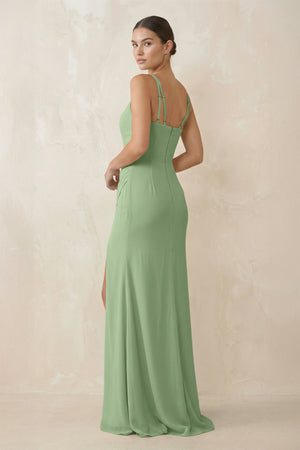Matcha Cami Strap Chiffon Sheath Bridesmaid Gown (2) | KISSBRIDAL