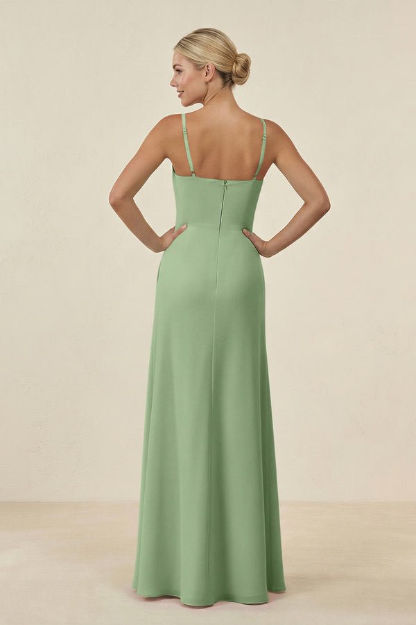 Matcha Cami Strap Chiffon Sheath Bridesmaid Gown (2) | KISSBRIDAL