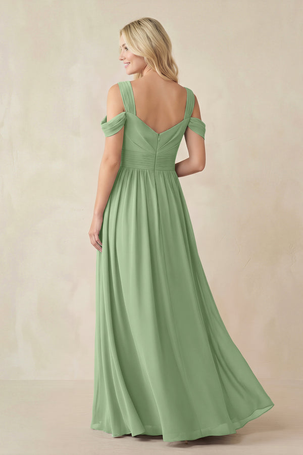 Matcha Chiffon A-Line Bridesmaid Dress with Slit (2) | KISSBRIDAL