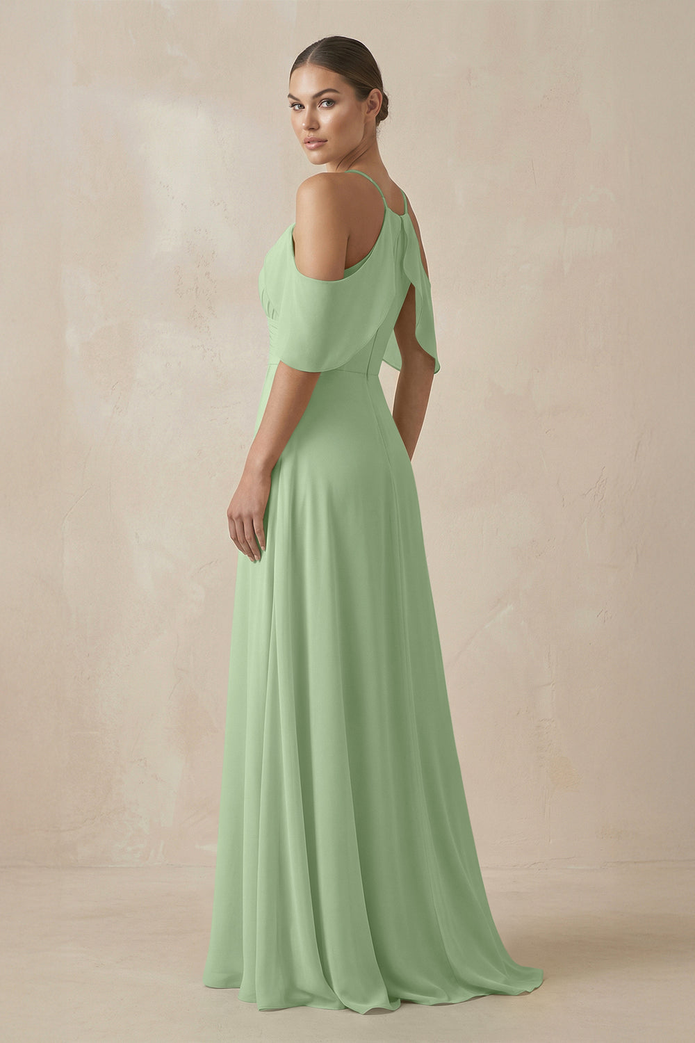 Chiffon A-Line Long Bridesmaid Dress in Matcha