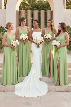 Matcha Chiffon A-Line Pleated Bridesmaid Dress | KISSBRIDAL