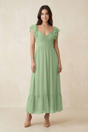 Matcha Flutter Sleeve Sweetheart A-Line Chiffon Bridesmaid Dress | KISSBRIDAL