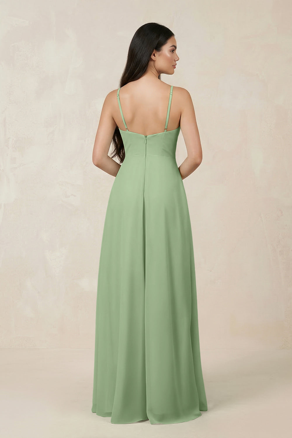 Halter Chiffon A-Line Bridesmaid Dress With Slit in Matcha