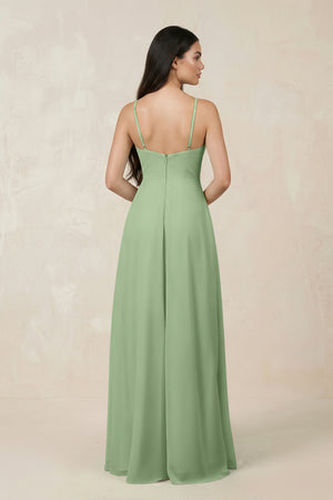 Matcha Halter Chiffon A-Line Bridesmaid Dress With Slit (2) | KISSBRIDAL