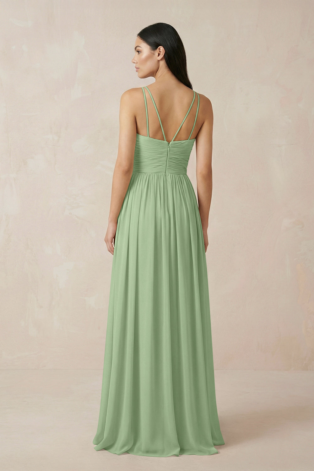 Halter Neck A-Line Chiffon Bridesmaid Dress in Matcha