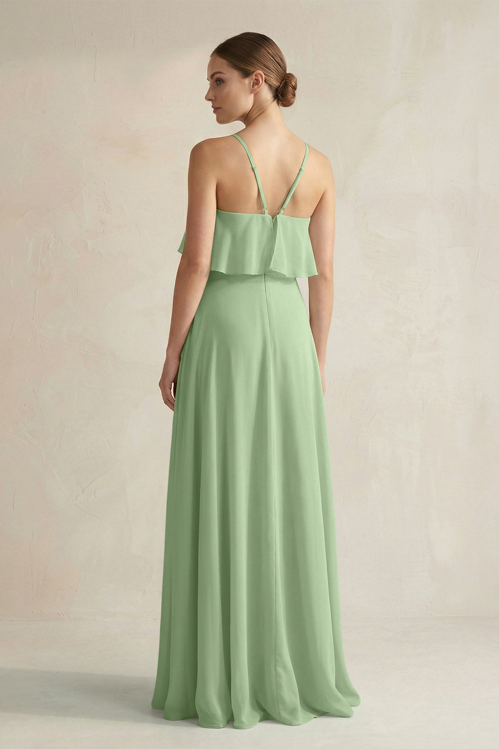 Halter Neck A-Line Chiffon Bridesmaid Dress with Keyhole in Matcha