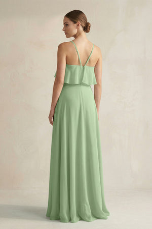 Matcha Halter Neck A-Line Chiffon Bridesmaid Dress with Keyhole (2) | KISSBRIDAL