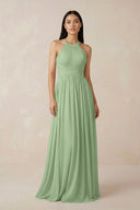 Matcha Halter Neck A-Line Chiffon Bridesmaid Dress | KISSBRIDAL