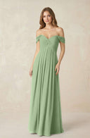 Matcha Off-the-Shoulder A-Line Chiffon Pleated Bridesmaid Dress | KISSBRIDAL