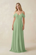 Matcha Off-the-Shoulder Chiffon A-Line Maxi Bridesmaid Dress | KISSBRIDAL