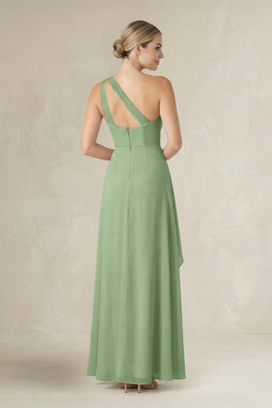 Matcha One-Shoulder Sheath Ruched Ruffled Bridesmaid Dress in Matcha (2) | KISSBRIDAL