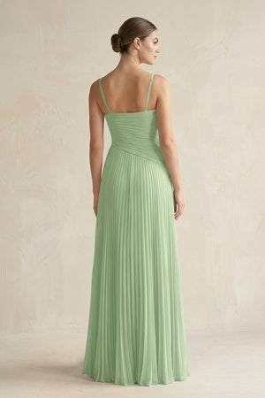 Matcha Pleated A-Line Long Chiffon Bridesmaid Dress (2) | KISSBRIDAL