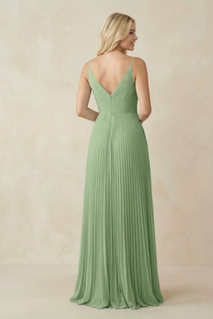 Matcha Pleated V-Neck A-Line Chiffon Bridesmaid Dress (2) | KISSBRIDAL