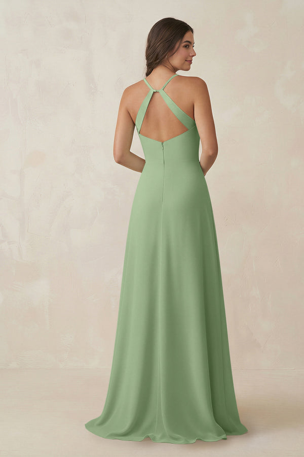 Matcha Ruched Sheath Chiffon Bridesmaid Dress (2) | KISSBRIDAL