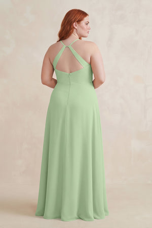 Matcha Ruched Sheath Chiffon Bridesmaid Dress (2) | KISSBRIDAL