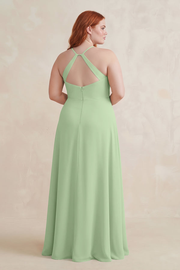 Matcha Ruched Sheath Chiffon Bridesmaid Dress (2) | KISSBRIDAL