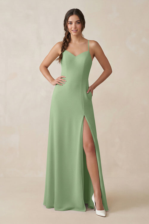 Matcha Ruched Sheath Chiffon Bridesmaid Dress | KISSBRIDAL