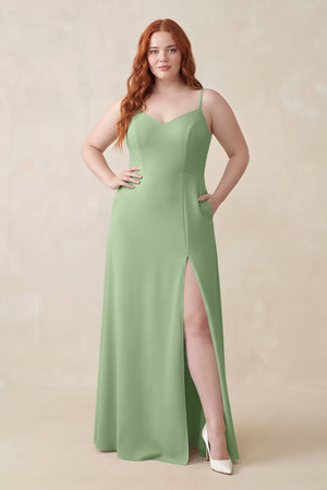 Matcha Ruched Sheath Chiffon Bridesmaid Dress | KISSBRIDAL