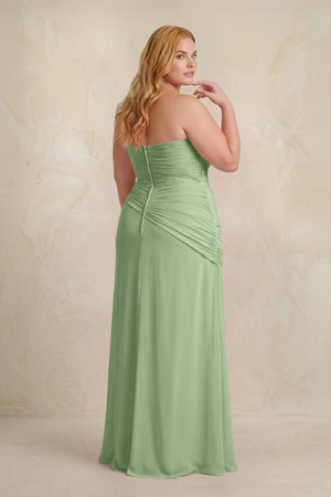 Matcha Sheath Chiffon Strapless Pleated Bridesmaid Dress (2) [sizeplus] | KISSBRIDAL