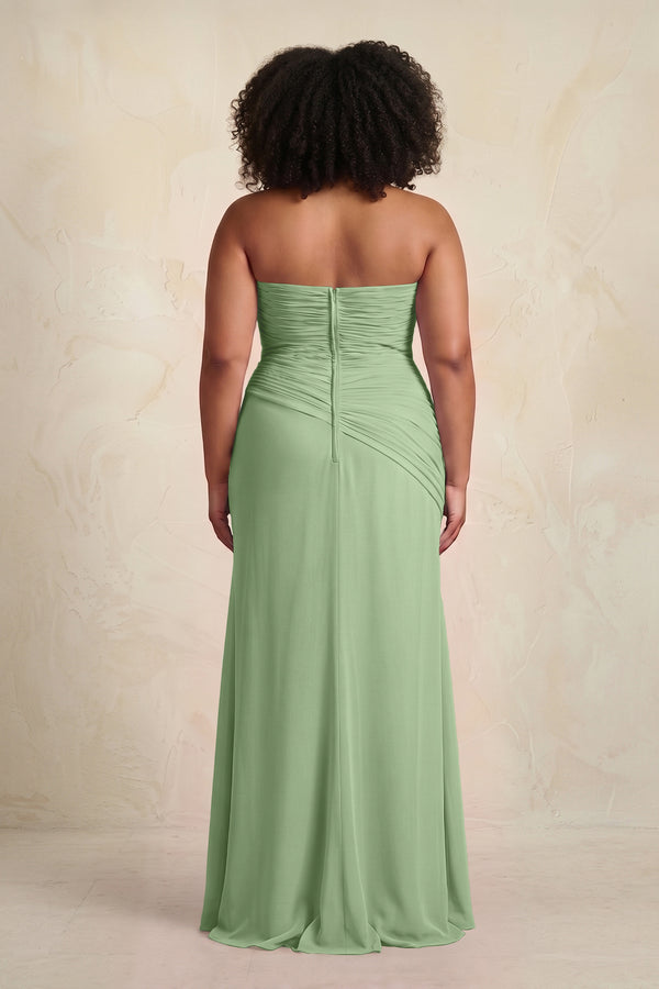 Matcha Sheath Chiffon Strapless Pleated Bridesmaid Dress (4) [sizeplus] | KISSBRIDAL