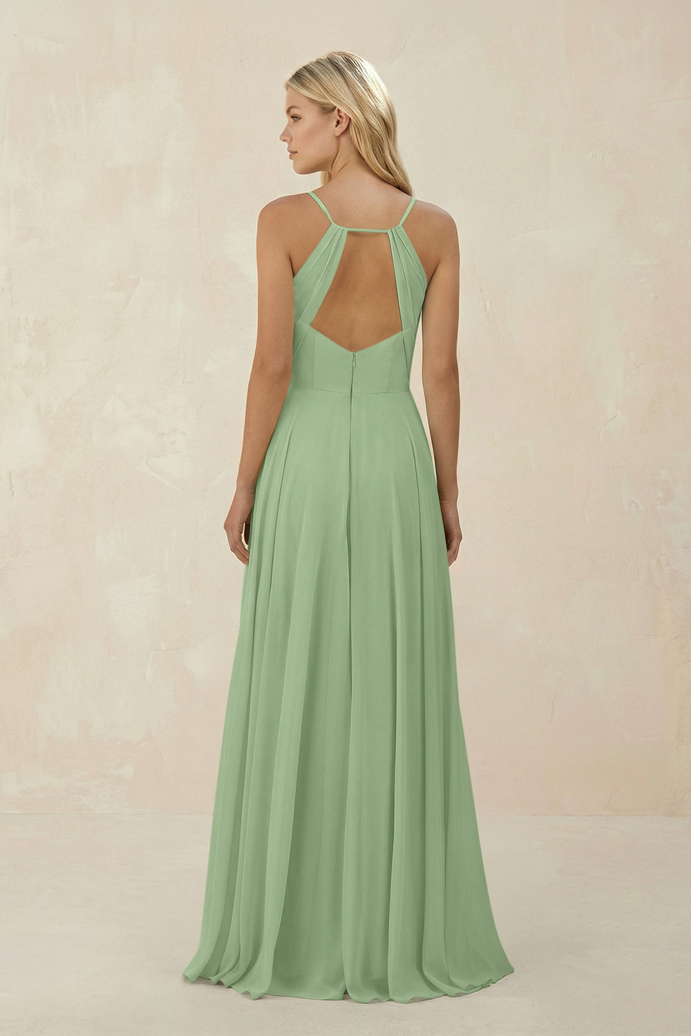 Spaghetti Strap A-Line Chiffon Bridesmaid Dress in Matcha