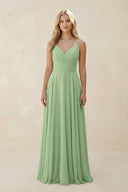 Matcha Spaghetti Strap A-Line Chiffon Bridesmaid Dress | KISSBRIDAL
