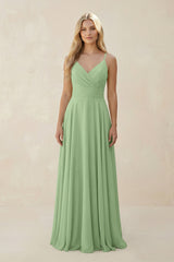 Matcha Spaghetti Strap A-Line Chiffon Bridesmaid Dress | KISSBRIDAL