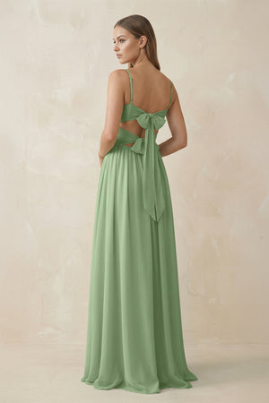 Matcha Spaghetti Strap Pleated A-Line Chiffon Bridesmaid Dress (2) | KISSBRIDAL
