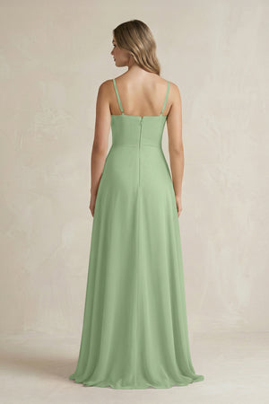 Matcha Spaghetti Strap Ruffled A-Line Chiffon Bridesmaid Dress (2) | KISSBRIDAL