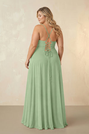 Matcha Spaghetti Straps Chiffon A-Line Bridesmaid Dress (2) [sizeplus] | KISSBRIDAL