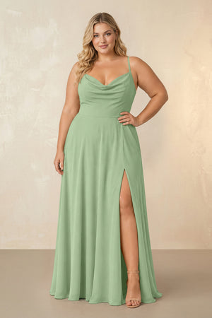 Matcha Spaghetti Straps Chiffon A-Line Bridesmaid Dress [sizeplus] | KISSBRIDAL