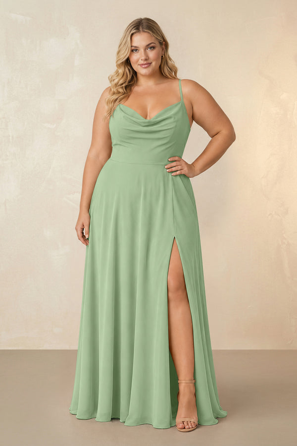 Matcha Spaghetti Straps Chiffon A-Line Bridesmaid Dress [sizeplus] | KISSBRIDAL