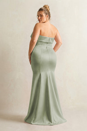 Matcha Strapless Satin Mermaid Bridesmaid Dress (2) [sizeplus] | KISSBRIDAL