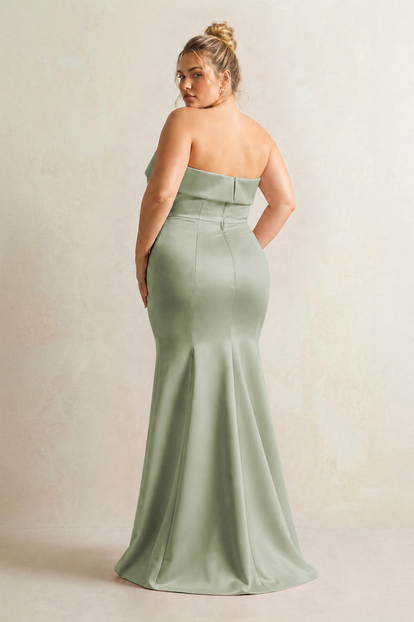 Matcha Strapless Satin Mermaid Bridesmaid Dress (2) [sizeplus] | KISSBRIDAL