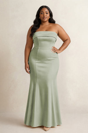 Matcha Strapless Satin Mermaid Bridesmaid Dress (3) [sizeplus] | KISSBRIDAL
