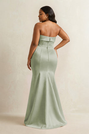 Matcha Strapless Satin Mermaid Bridesmaid Dress (4) [sizeplus] | KISSBRIDAL