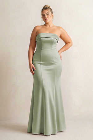 Matcha Strapless Satin Mermaid Bridesmaid Dress [sizeplus] | KISSBRIDAL