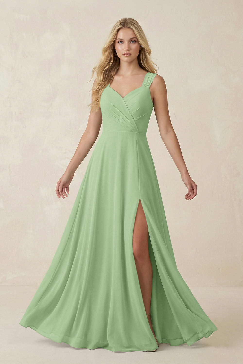 Sweetheart A-Line Chiffon Long Bridesmaid Dress in Matcha