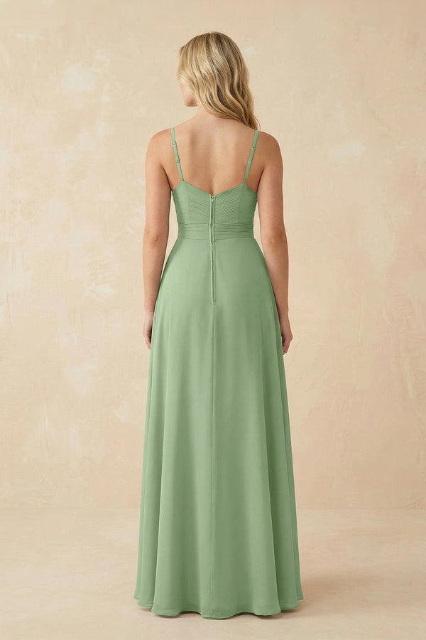 Matcha Sweetheart A-Line Pleated Chiffon Bridesmaid Dress (2) | KISSBRIDAL