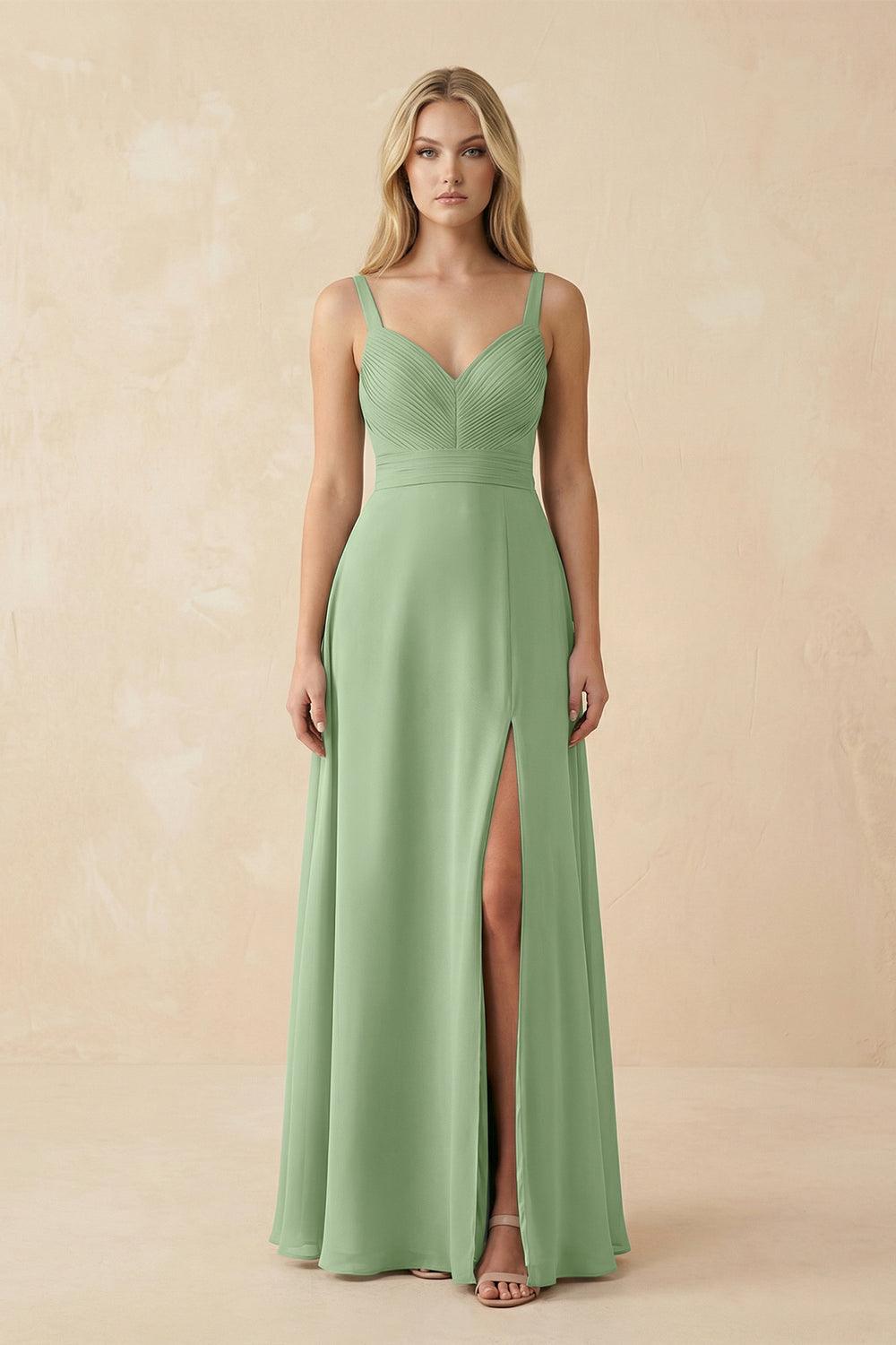 Sweetheart A-Line Pleated Chiffon Bridesmaid Dress in Matcha