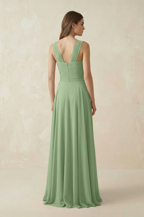 Matcha Sweetheart Pleated A-Line Chiffon Bridesmaid Dress (2) | KISSBRIDAL