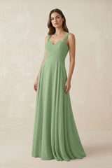 Matcha Sweetheart Pleated A-Line Chiffon Bridesmaid Dress | KISSBRIDAL